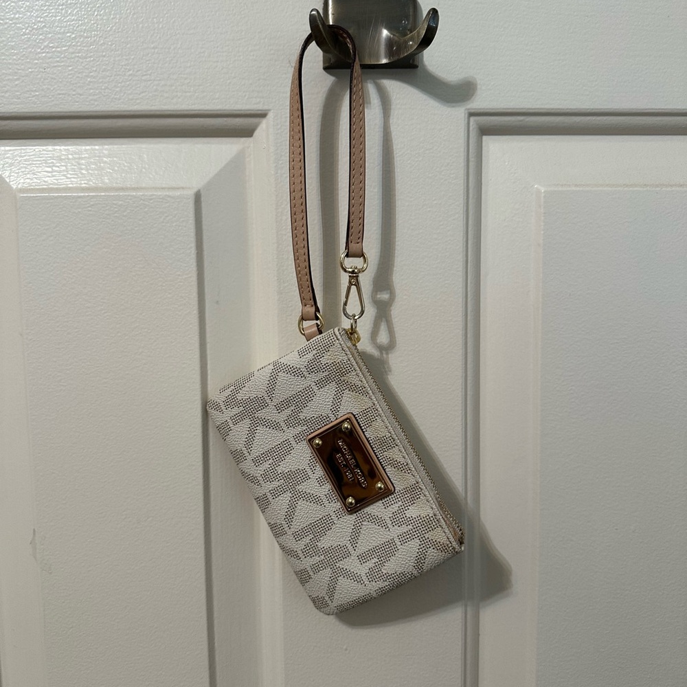 Michael Kors Cream and Brown Quilted Wristlet